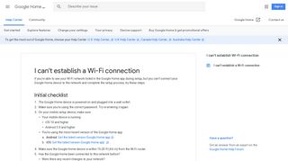 I can't establish a Wi-Fi connection - Google Home Help