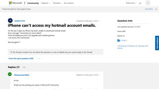 iPhone can't access my hotmail account emails. - Microsoft Community