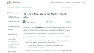 HS - Login Issues (App Did Not Store Login Info) – Customer Care