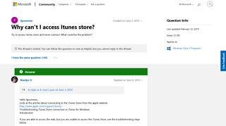 Why can't I access Itunes store? - Microsoft Community