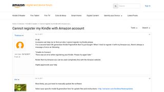 Cannot register my Kindle with Amazon account - Kindle E-readers ...