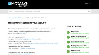 Mojang | Having trouble accessing your account?