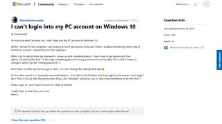 I can't login into my PC account on Windows 10 - Microsoft Community