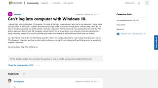 Can't log into computer with Windows 10. - Microsoft Community