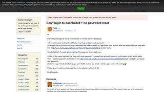 Can't login to dashboard + no password reset — Vanilla Forums