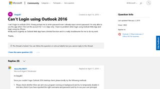 Can't Login using Outlook 2016 - Microsoft Community