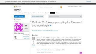 Outlook 2016 keeps prompting for Password and won't login - Microsoft