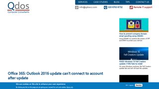 Office 365: Outlook 2016 update can't connect to account after update