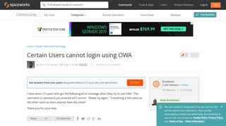 Certain Users cannot login using OWA - Spiceworks Community