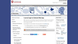 I cannot login to Outlook Web App — University of Leicester