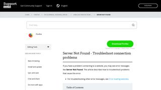Server Not Found - Troubleshoot connection problems | Firefox Help