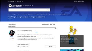 Solved: Can't log in to origin account on simpsons tapped out - Answer ...