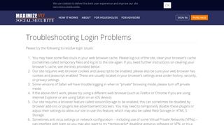 Troubleshooting Login Problems | Maximize My Social Security