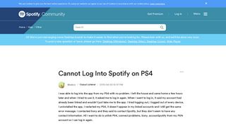 Cannot Log Into Spotify on PS4 - The Spotify Community