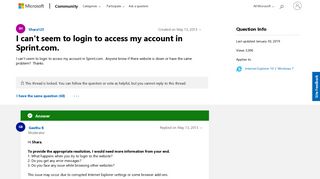 I can't seem to login to access my account in Sprint.com ...