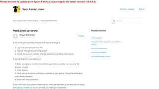 Need a new password – Sprint Family Locator Customer Support