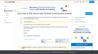 Can't login to SQL Server with Windows Authentication - Stack Overflow