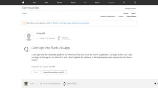 Cant sign into Starbucks app. - Apple Community