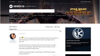 Solved: Can't log in on SWTOR - Answer HQ