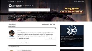 Solved: Can't login to SWTor.com or the SWTOR launcher - Answer HQ