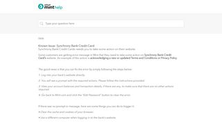Known Issue: Synchrony Bank Credit Card - Mint Support Center