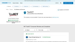 Top 612 Reviews and Complaints about TaxACT - ConsumerAffairs.com