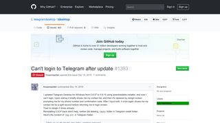 Can't login to Telegram after update · Issue #1393 · telegramdesktop ...
