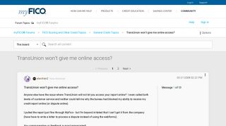 TransUnion won't give me online access? - myFICO® Forums - 186718