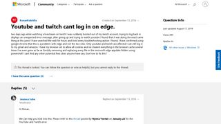 Youtube and twitch cant log in on edge. - Microsoft Community