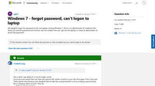 Windows 7 - forgot password, can't logon to laptop - Microsoft ...
