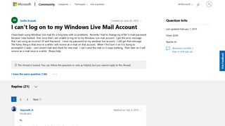 I can't log on to my Windows Live Mail Account - Microsoft Community