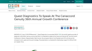Quest Diagnostics To Speak At The Canaccord Genuity 36th Annual ...