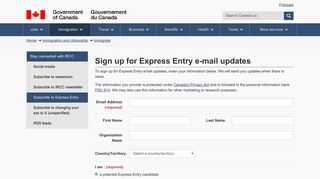 Sign up for Express Entry e-mail updates