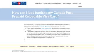 How can I load funds to my Canada Post Prepaid Reloadable Visa ...