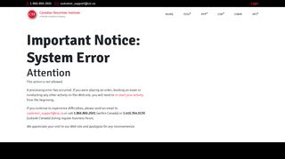 Canadian Securities Institute - Important Notice: System Error