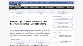 How To Login & Generate Transaction Password in Canara Internet ...