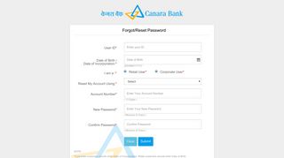 reset password - Canara Bank Netbanking