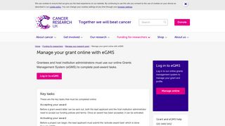 Manage your grant online with eGMS | Cancer Research UK