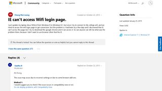 IE can't access Wifi login page. - Microsoft Community
