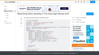php - Read Gmail inbox resulting in 'Too many login failures' error ...