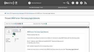 IMAP error-Too many login failures. - Dev Shed Forums