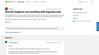 Internet Explorer not working with logmein.com - Microsoft Community