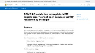ADMT 3.2 installation incomplete, MMC console error 