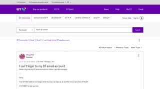 I can't login to my BT email account - BT Community