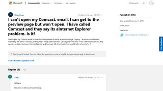 I can't open my Comcast. email. I can get to the preview page but ...