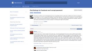 iPad Settings for Facebook won't accept password | Facebook Help ...