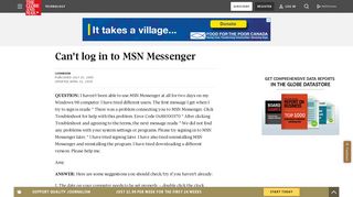 Can't log in to MSN Messenger - The Globe and Mail