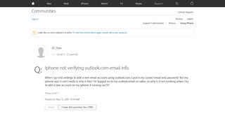 Iphone not verifying outlook.com email in… - Apple Community ...