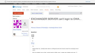 EXCHANGER SERVER can't login to OWA... - Microsoft