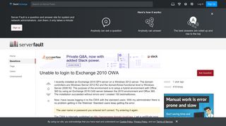 email - Unable to login to Exchange 2010 OWA - Server Fault